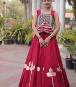 Navratri Roman Silk Lehenga Choli with Pan Patti Gota & Mirror Lace Work - free size
