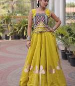 Navratri Roman Silk Lehenga Choli with Pan Patti Gota & Mirror Lace Work - free size