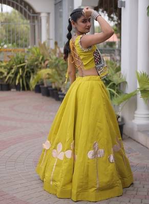 Navratri Roman Silk Lehenga Choli with Pan Patti Gota & Mirror Lace Work - free size 2