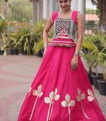 Navratri Roman Silk Lehenga Choli with Pan Patti Gota & Mirror Lace Work - free size