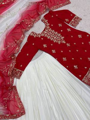 red color beautiful embroidery and sequence work silk blend kurti palazzo set 4
