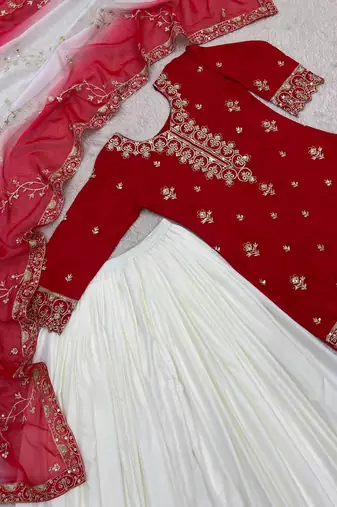 red color beautiful embroidery and sequence work silk blend kurti palazzo set