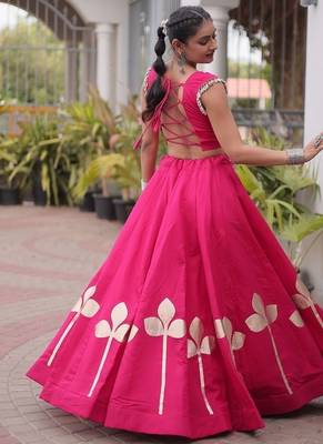 Navratri Roman Silk Lehenga Choli with Pan Patti Gota & Mirror Lace Work - free size 2