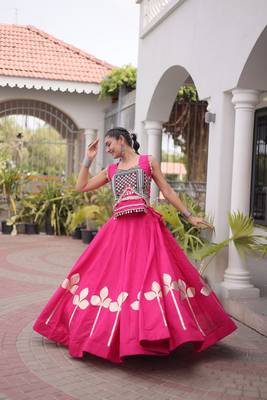 Navratri Roman Silk Lehenga Choli with Pan Patti Gota & Mirror Lace Work - free size 5
