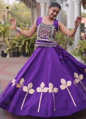Navratri Roman Silk Lehenga Choli with Pan Patti Gota & Mirror Lace Work - free size 5