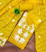 women's yellow unstitched roman silk dress material with embroidered dupatta
