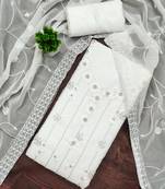 women's white unstitched georgette dress material with embroidered dupatta