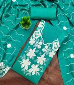 women's sea green unstitched roman silk dress material with embroidered dupatta