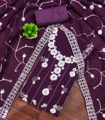 women's purple unstitched georgette dress material with embroidered dupatta