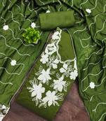 women's green unstitched roman silk dress material with embroidered dupatta