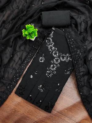 women's black unstitched georgette dress material with embroidered dupatta 1