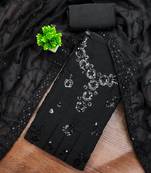 women's black unstitched georgette dress material with embroidered dupatta