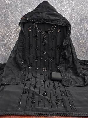 women's black unstitched georgette dress material with embroidered dupatta 2