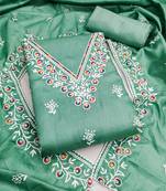 women's sea green unstitched jalpari cotton dress material with embroidered dupatta