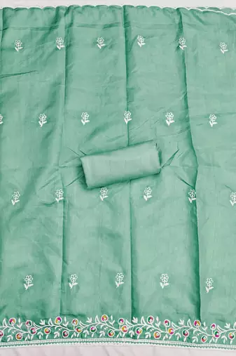 women's sea green unstitched jalpari cotton dress material with embroidered dupatta