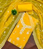 women's yellow unstitched georgette dress material with embroidered dupatta