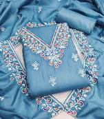women's steel blue unstitched jalpari cotton dress material with embroidered dupatta