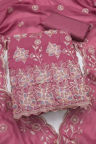 women's purple unstitched georgette dress material with embroidered dupatta