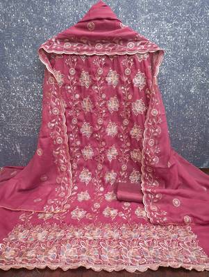 women's purple unstitched georgette dress material with embroidered dupatta 2