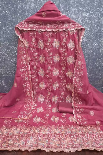 women's purple unstitched georgette dress material with embroidered dupatta