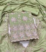 women's olive green unstitched georgette dress material with embroidered dupatta