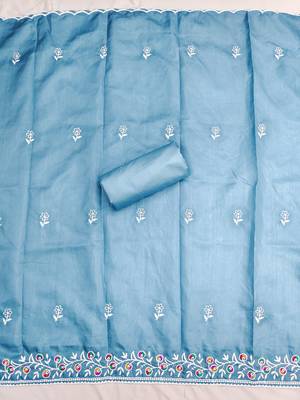 women's steel blue unstitched jalpari cotton dress material with embroidered dupatta 4
