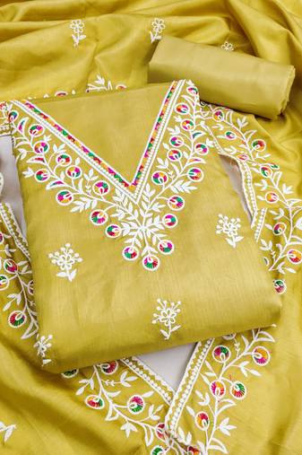 women's light green unstitched jalpari cotton dress material with embroidery dupatta
