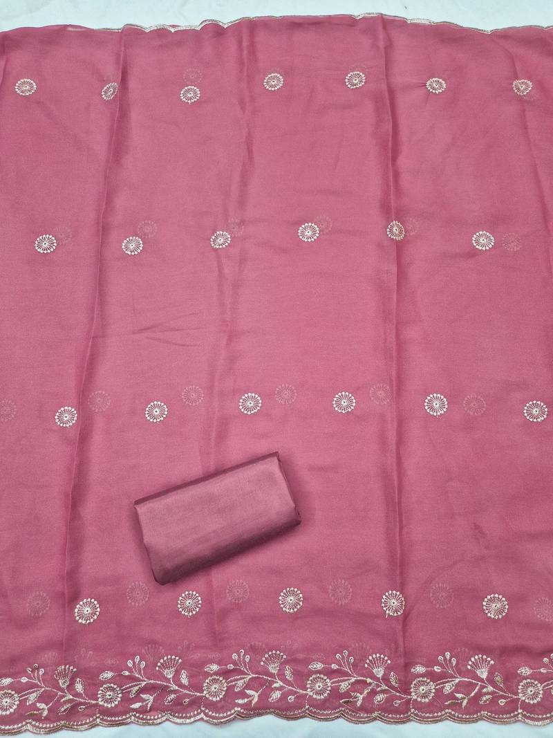 women's purple unstitched georgette dress material with embroidered dupatta