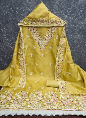 women's light green unstitched jalpari cotton dress material with embroidery dupatta 2