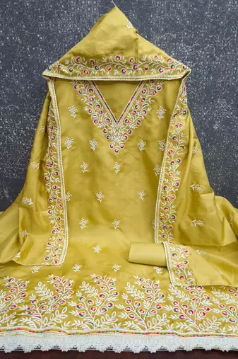 women's light green unstitched jalpari cotton dress material with embroidery dupatta