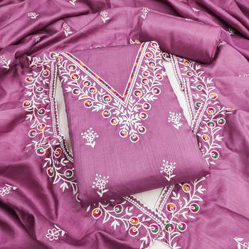 women's lavender unstitched jalpari cotton dress material with embroidered dupatta 1