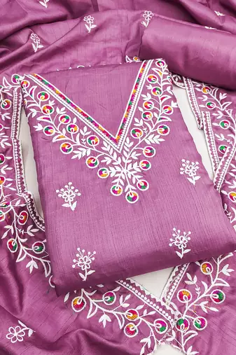 women's lavender unstitched jalpari cotton dress material with embroidered dupatta