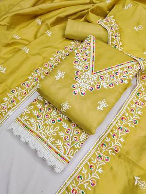women's light green unstitched jalpari cotton dress material with embroidery dupatta 3