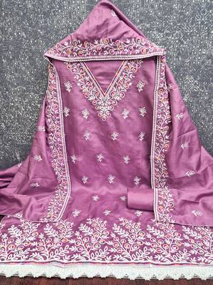 women's lavender unstitched jalpari cotton dress material with embroidered dupatta 2