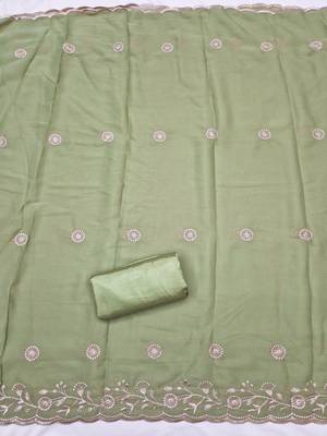 women's olive green unstitched georgette dress material with embroidered dupatta 4