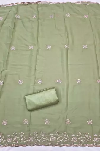 women's olive green unstitched georgette dress material with embroidered dupatta