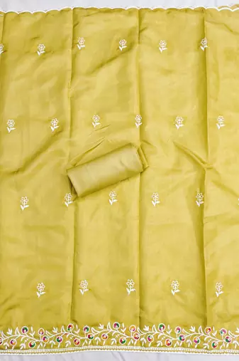 women's light green unstitched jalpari cotton dress material with embroidery dupatta