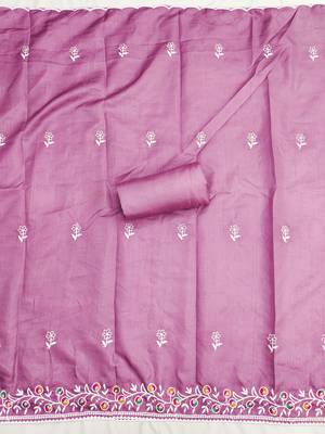 women's lavender unstitched jalpari cotton dress material with embroidered dupatta 4