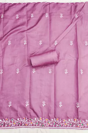 women's lavender unstitched jalpari cotton dress material with embroidered dupatta