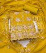 women's mustard unstitched georgette dress material with embroidered dupatta