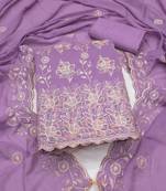 women's lavender unstitched georgette dress material with embroidered dupatta