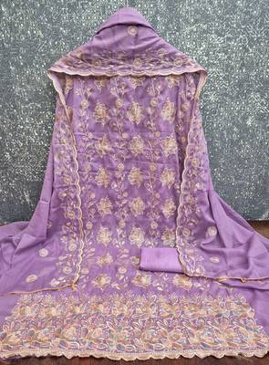 women's lavender unstitched georgette dress material with embroidered dupatta 2