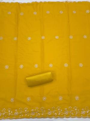 women's mustard unstitched georgette dress material with embroidered dupatta 4