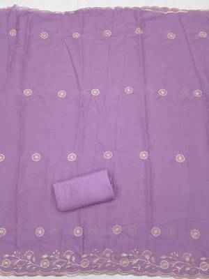 women's lavender unstitched georgette dress material with embroidered dupatta 4