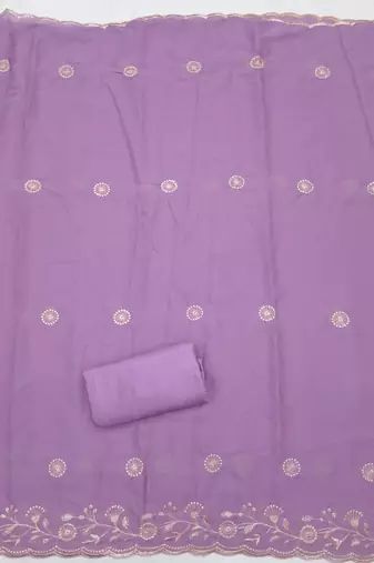 women's lavender unstitched georgette dress material with embroidered dupatta