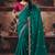 Teal bemberg handwork motif work crystal beads work saree with blouse