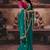 Teal bemberg handwork motif work crystal beads work saree with blouse