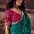 Teal bemberg handwork motif work crystal beads work saree with blouse