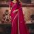 Rani pink fendy satin handwork motif work crystal beads work saree with blouse