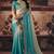 Aqua blue fendy satin handwork motif work crystal beads work saree with blouse